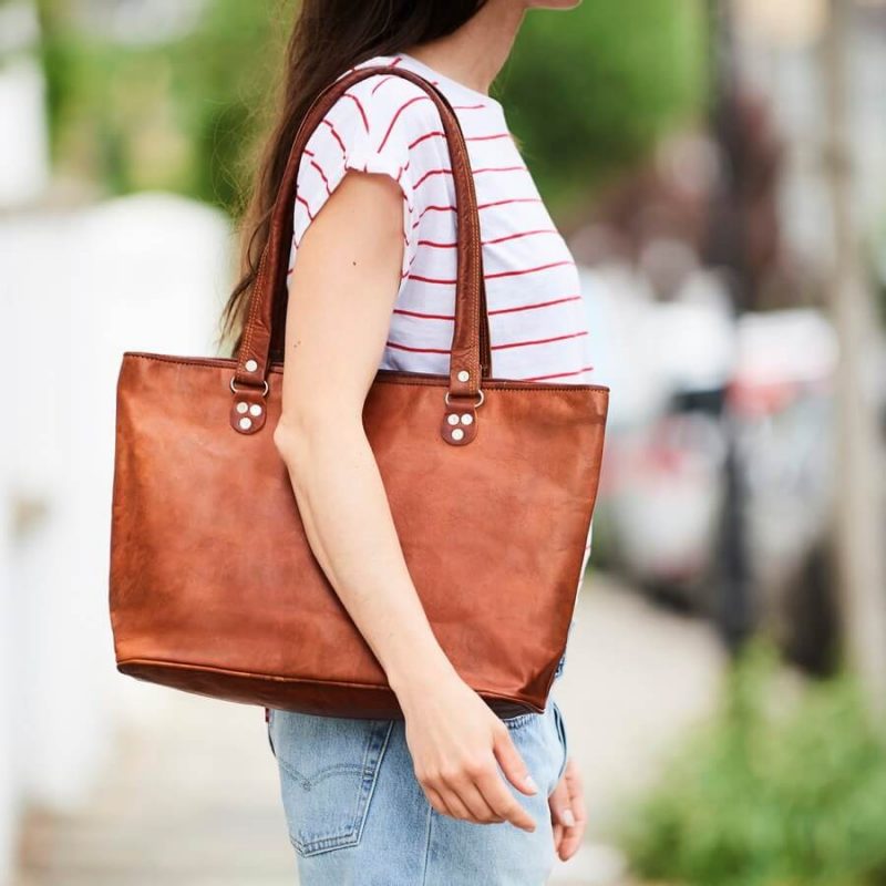 Craftshades – 13 Inch Handcrafted Leather Women’s Tote Bag | 100% Genuine Leather - Image 2