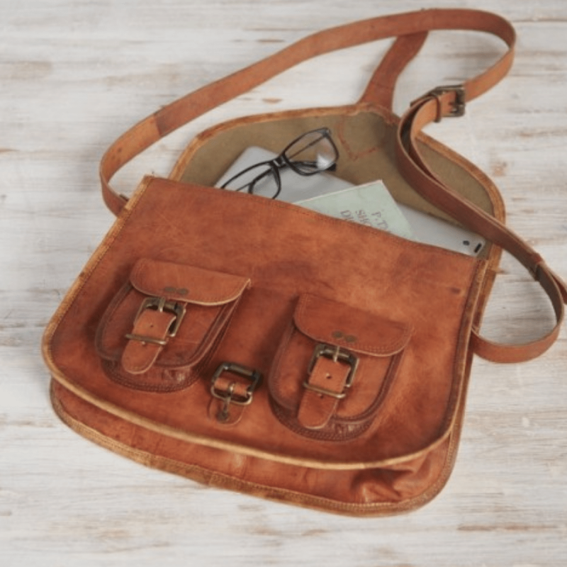 double pocket sling bnag ,brown leather bag,sling bag,