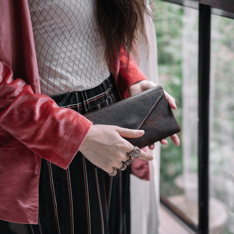 Craftshades – 8 Inch Handcrafted Unique V Shape Flap Leather Bag for Women | 100% Genuine Leather