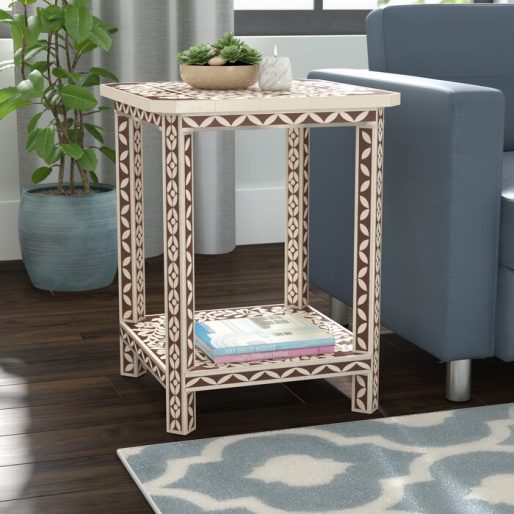 Fish Inlay End Table Bone Inlay End Table – Luxury Handcrafted Side Table