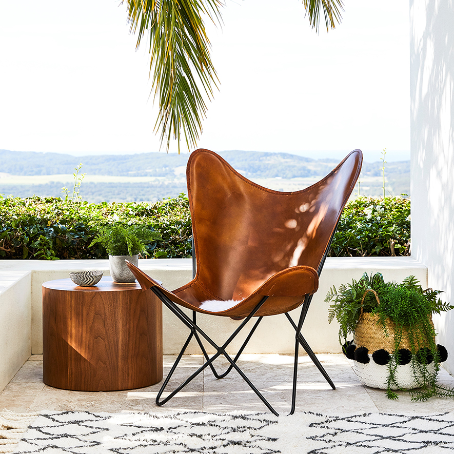 Brown leather butterfly deals chair