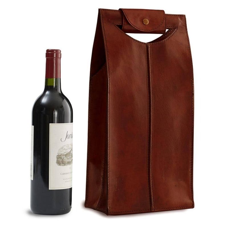 Wine Carrier. For two Bottles Leather one Wine Tote. Wine Holder. Engraved Wine Tote. Leather bottle holder