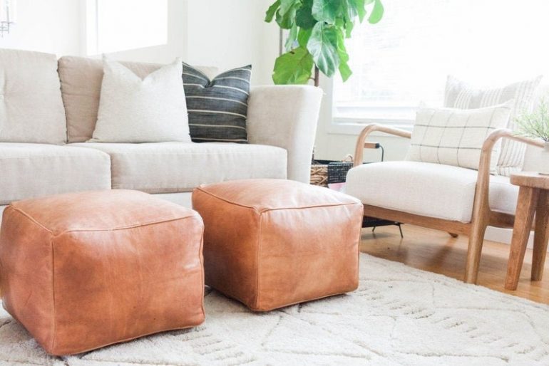 Leather pouf bag