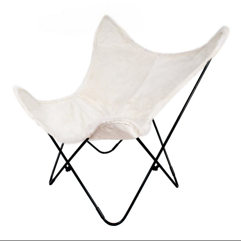 Handcrafted Leather Butterfly Chair, Handmade chair, foldable chair, White Colour