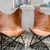 Handmade leather 2 Butterfly Chair 1 Pouf - Image 6