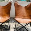 Handmade leather 2 Butterfly Chair 1 Pouf - Image 3