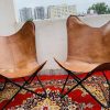 Handmade leather 2 Butterfly Chair 1 Pouf - Image 4