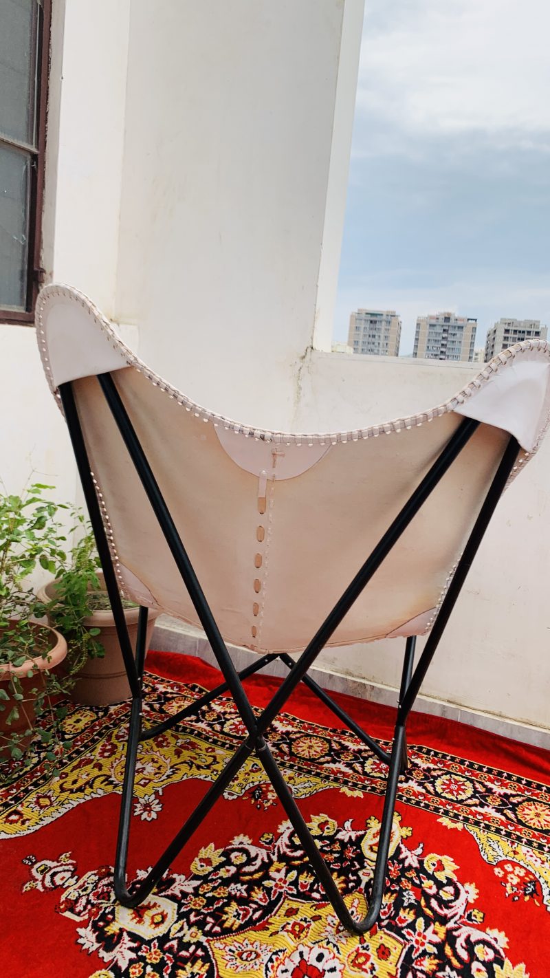 CraftSades Handcrafted buffalo Leather Butterfly Chair, Handmade chair, foldable chair, White Colour Combo (Pack of 2) - Image 5