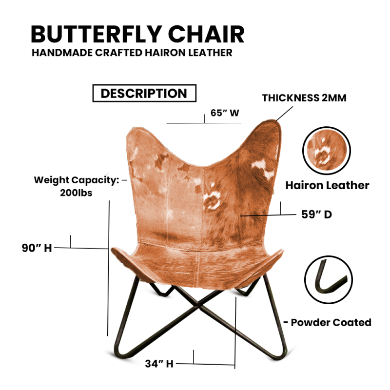 CraftShades Handmade Hairon Leather Butterfly Chair - Image 3