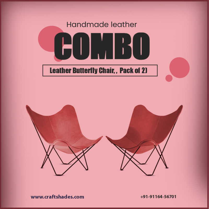Handmade Leather Butterfly Chair, Handmade chair, foldable chair Purple Colour Combo (Pack of 2)