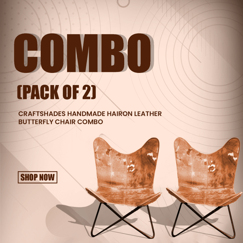 CraftShades Handmade Hairon Leather Butterfly Chair Combo (Pack of 2)