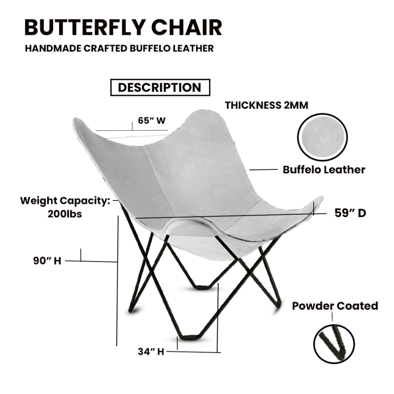 Handcrafted Leather Butterfly Chair, Handmade chair, foldable chair, White Colour - Image 3