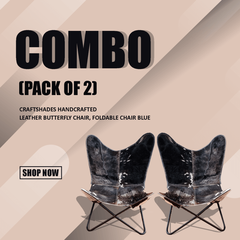 CraftShades Handmade Hairon Leather Butterfly Chair Combo (Pack of 2)