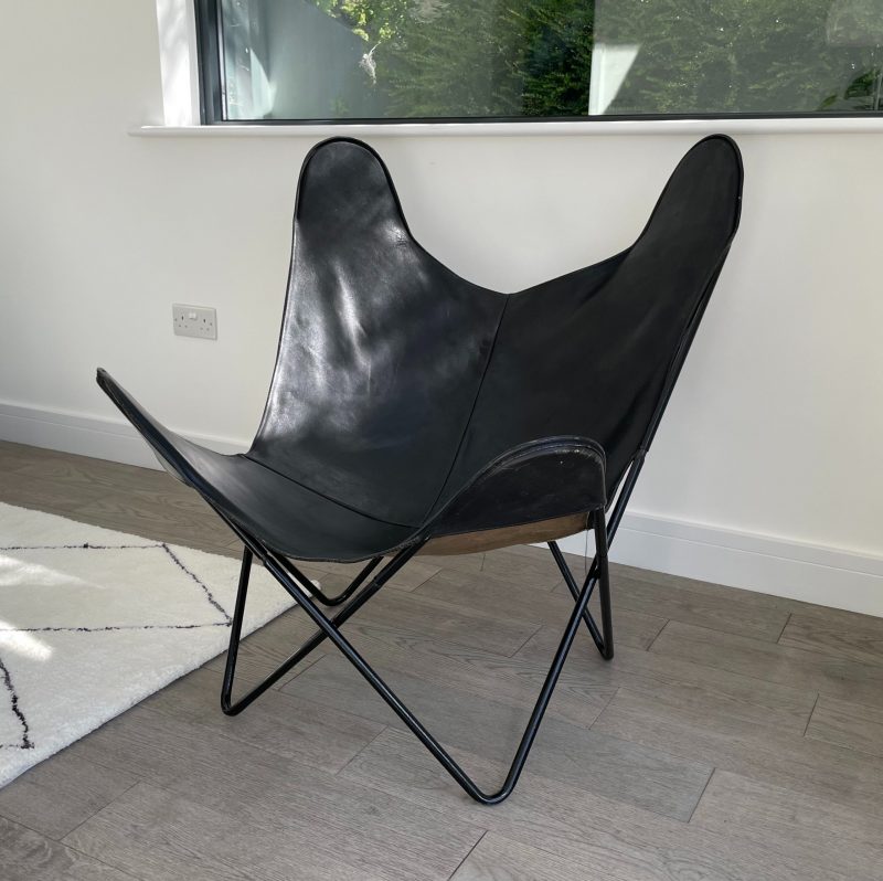 Butterfly chair black cover Goat leather