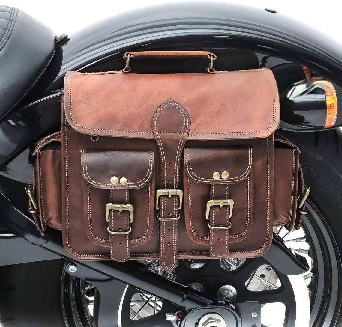 Black Leather Bike Side Bags