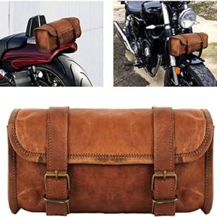 Classic Leather Motorcycle Brown Side Round bags for bike side storage with vintage design