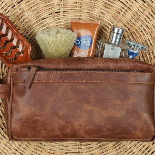 Leather DOPP Kit Cowhide Leather Toiletry Bag, Cowhide Travel Bag