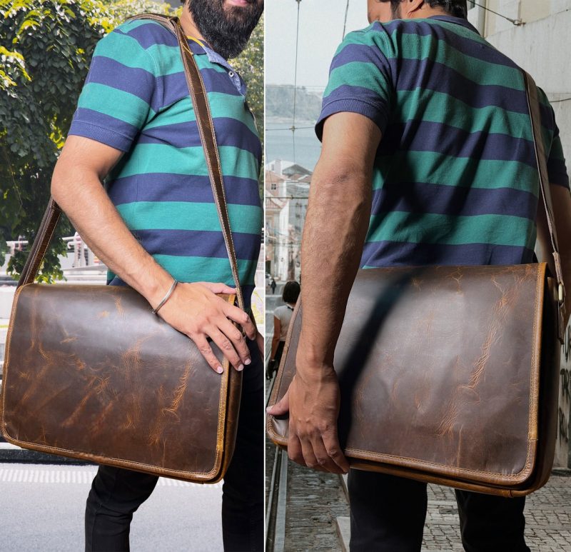 Craftshades Leather Men Laptop Messenger Full Flap Messenger Briefcase Bag 16 inch - Image 3