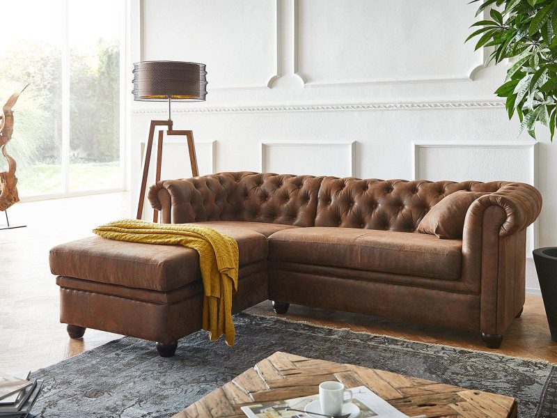 Craftshades Vintage Chesterfield Brown Ottoman Left - Image 2
