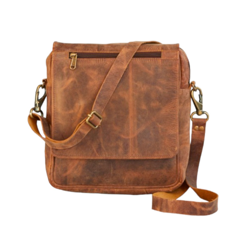 Brown Denim Messenger Bag - Bourbon on the Go