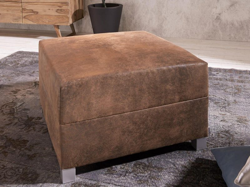 Craftshades Vintage Brown Buff Leather Ottoman - Image 4