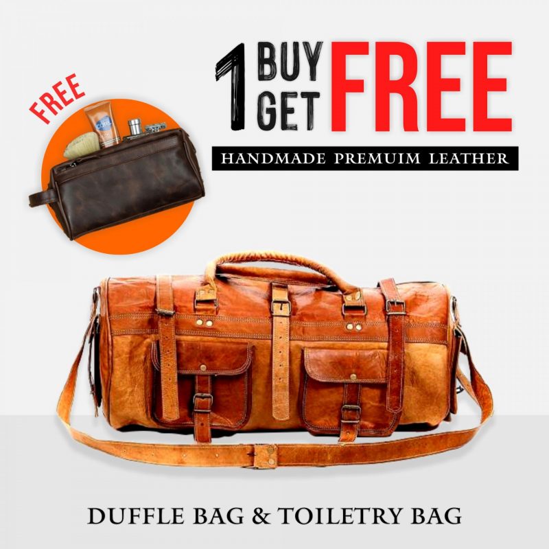 Craftshades Combo - 3 Outer Pockets 24" Edge Handcrafted Duffle Leather Bag & Toiletry Bag