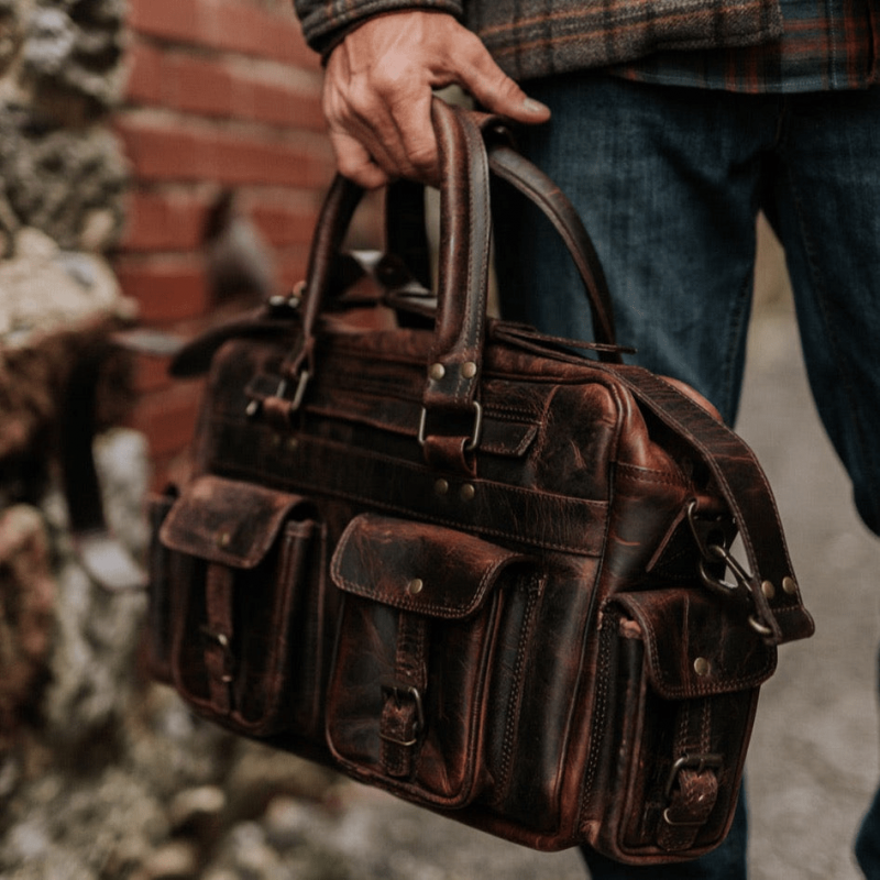 CRAFTSHADES ROOSEVELT BUFFALO LEATHER PILOT BAG - LARGE