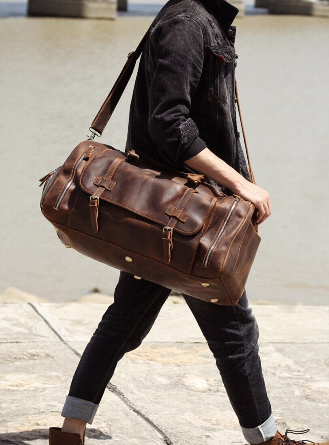 Craftshades Vintage Leather men’s Travel Duffle luggage Bag – CraftShades