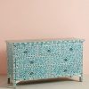 Bone Inlay Chest of 7 Drawers Floral Design in Teal Green Color - Image 3