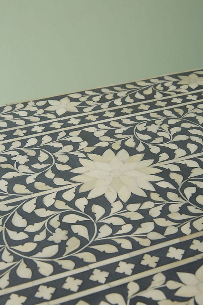 Bone Inlay Chest of 7 Drawers Floral Design in Grey Color - Image 5