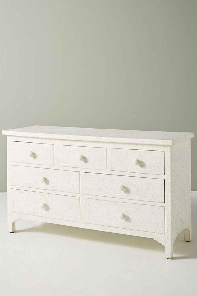 Bone Inlay Chest of 7 Drawers Floral Design in White Color - Image 3
