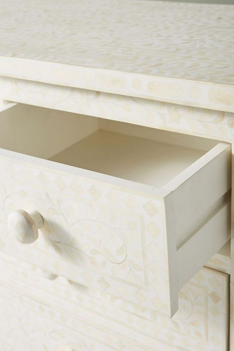 Bone Inlay Chest of 7 Drawers Floral Design in White Color - Image 4