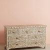 Bone Inlay Chest of 7 Drawers Floral Design in Brown Color - Image 3