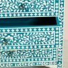 Bone Inlay Chest of 7 Drawers Floral Design in Teal Green Color - Image 4