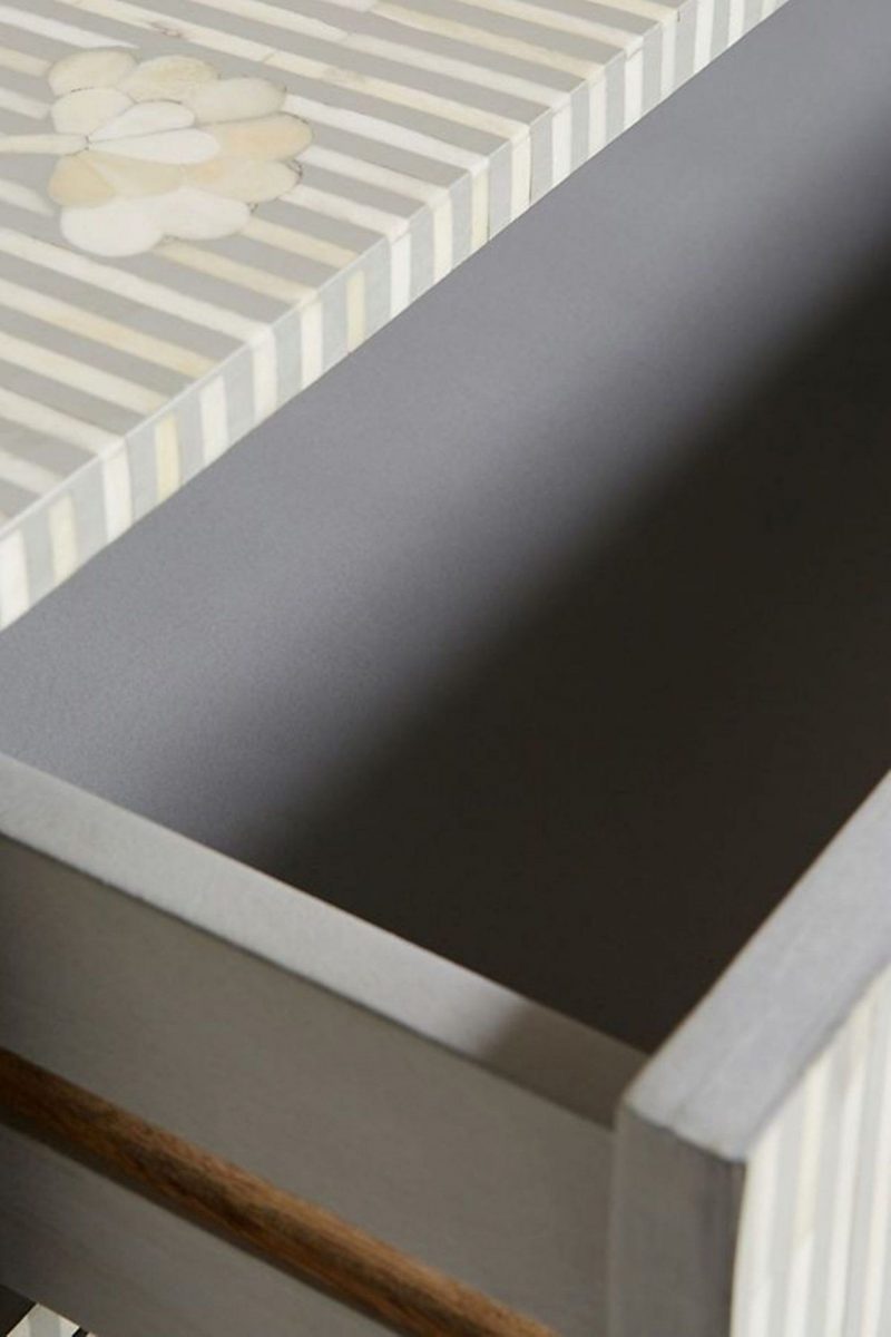 Bone Inlay Chest of 6 Drawers Flower Design Table in Grey Color - Image 6