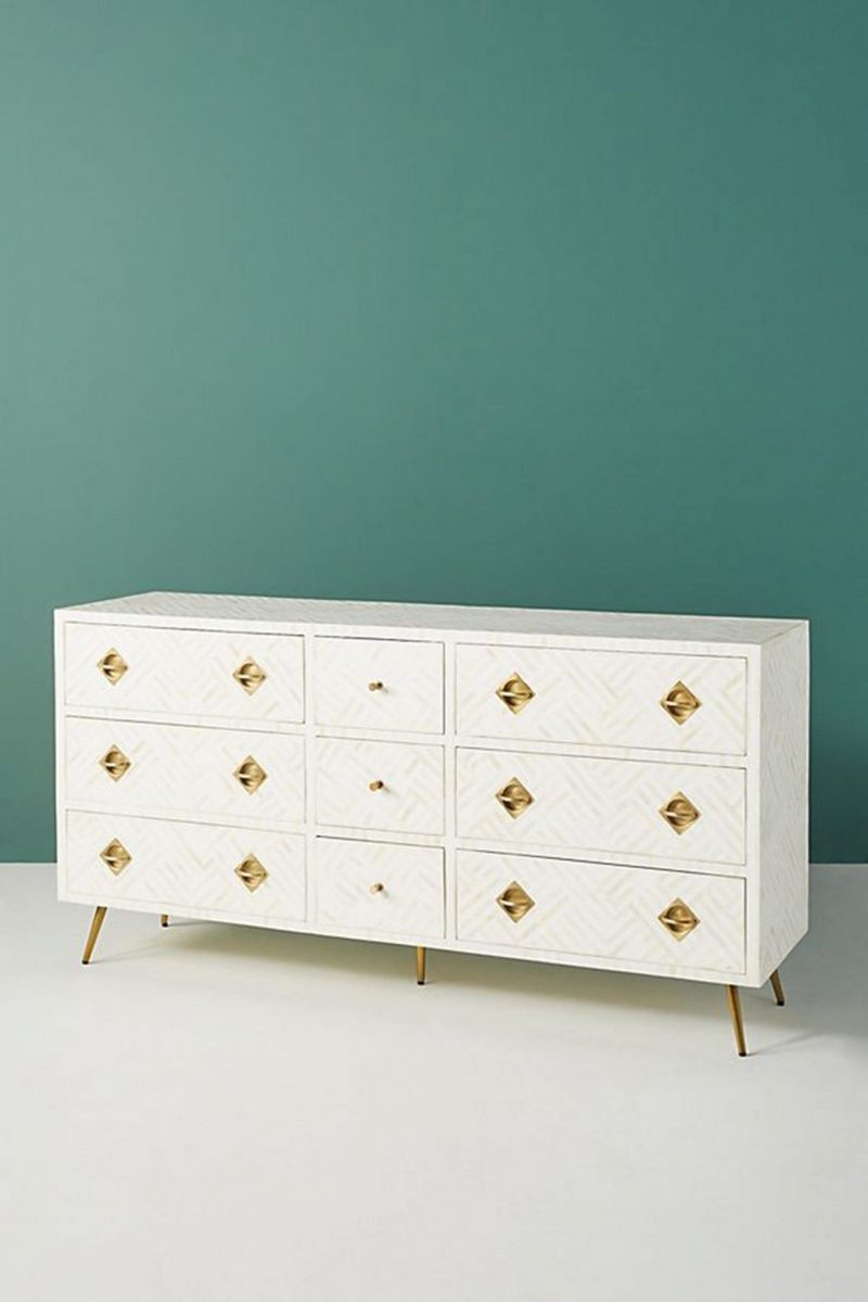 Bone Inlay Optical Inlay Chest of 9 Drawers in White - Image 3