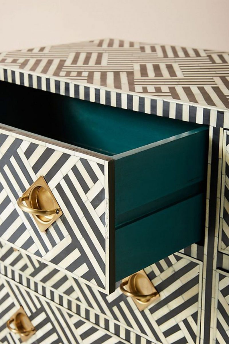 Bone Inlay Optical Inlay Chest of 9 Drawers in Black - Image 5
