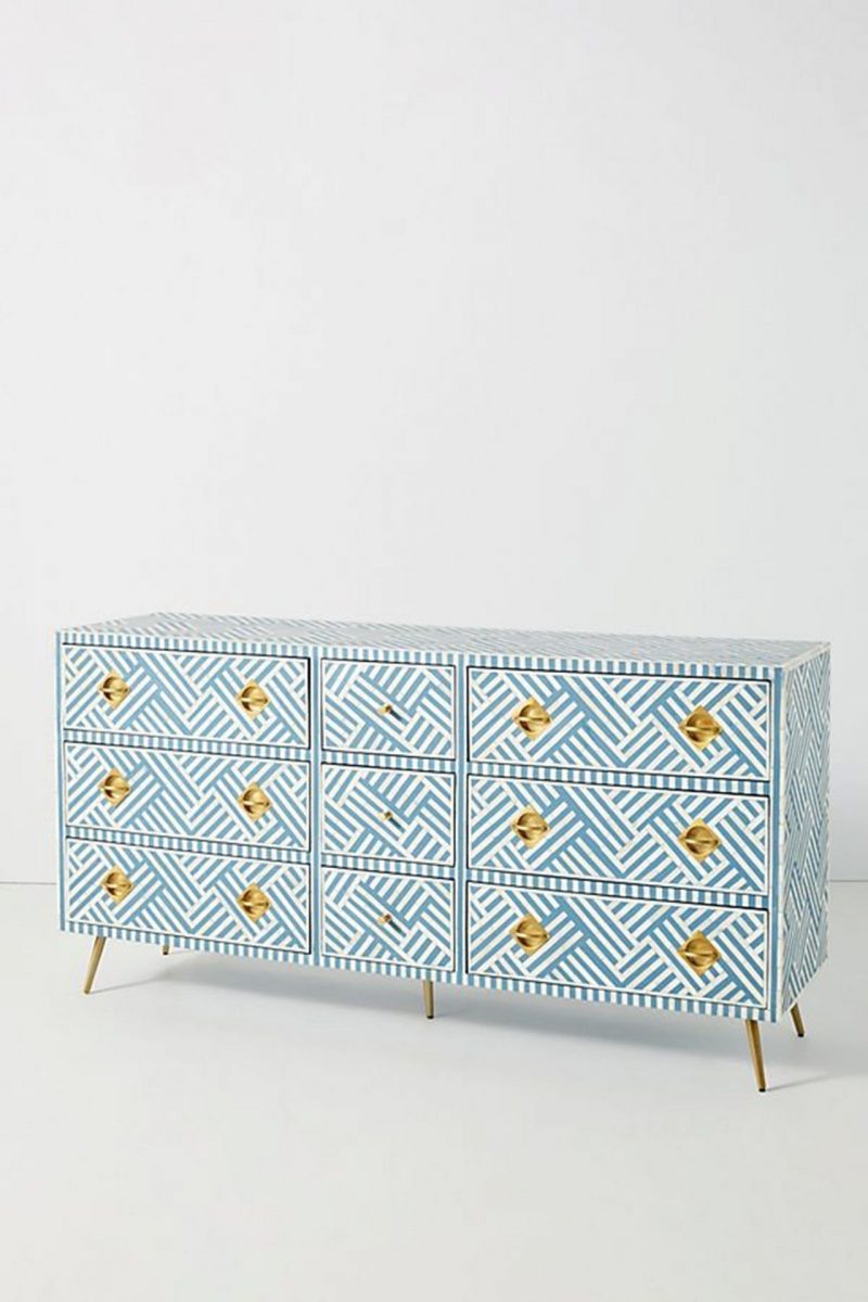 Bone Inlay Optical Inlay Chest of 9 Drawers in Sky Blue - Image 3