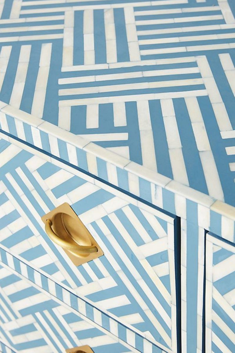 Bone Inlay Optical Inlay Chest of 9 Drawers in Sky Blue - Image 4