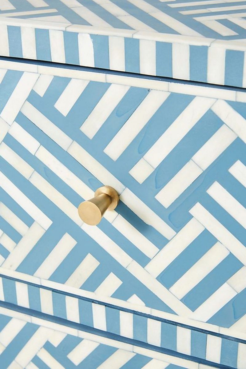 Bone Inlay Optical Inlay Chest of 9 Drawers in Sky Blue - Image 5