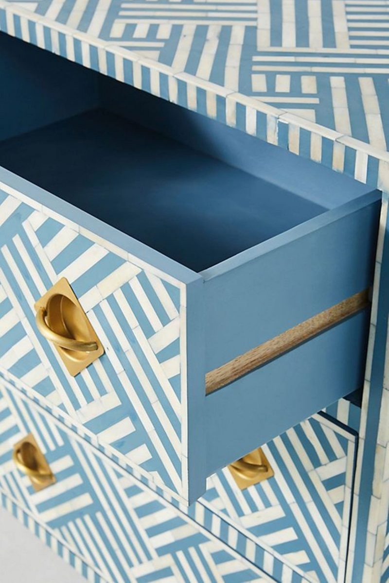 Bone Inlay Optical Inlay Chest of 9 Drawers in Sky Blue - Image 6