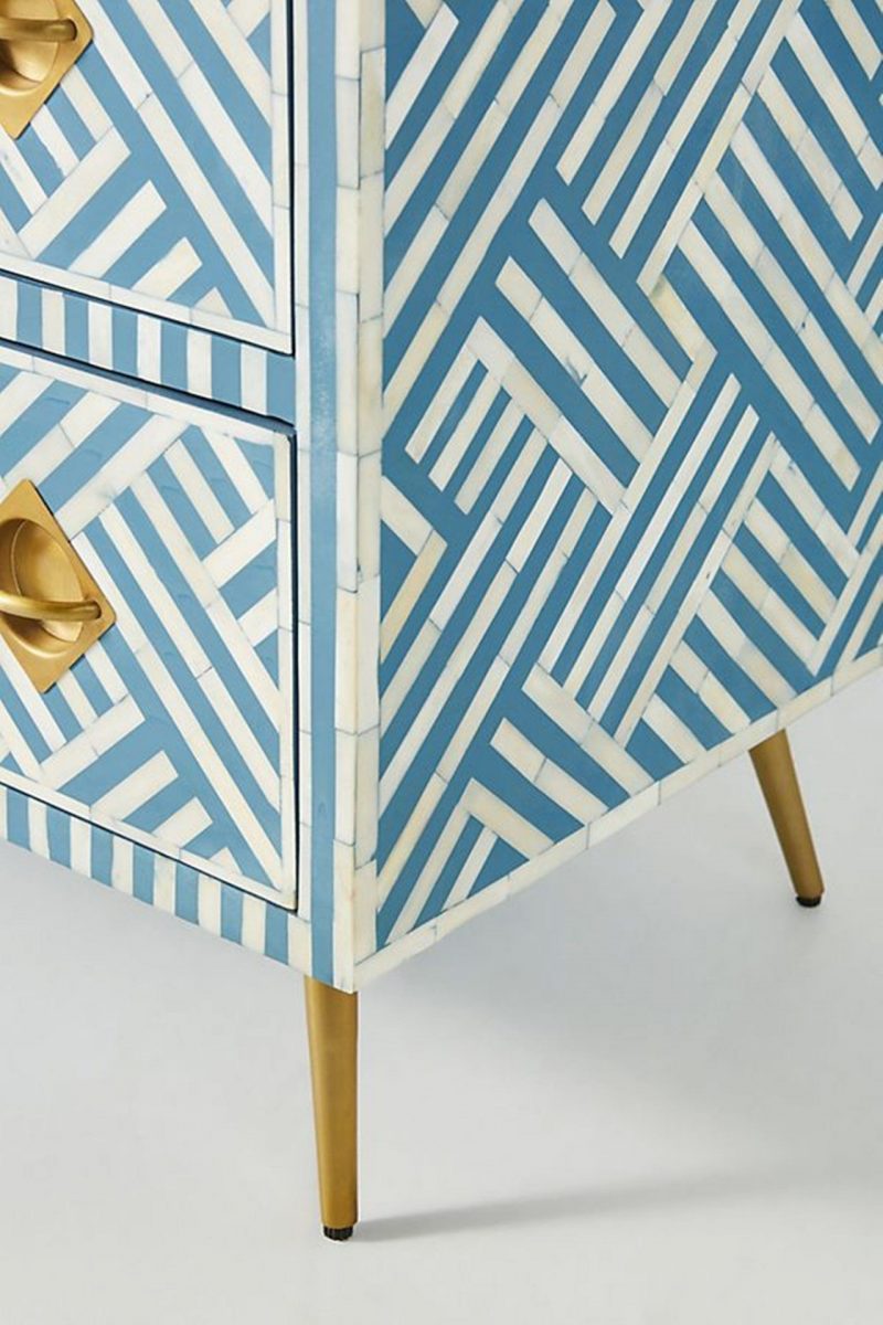 Bone Inlay Optical Inlay Chest of 9 Drawers in Sky Blue - Image 7