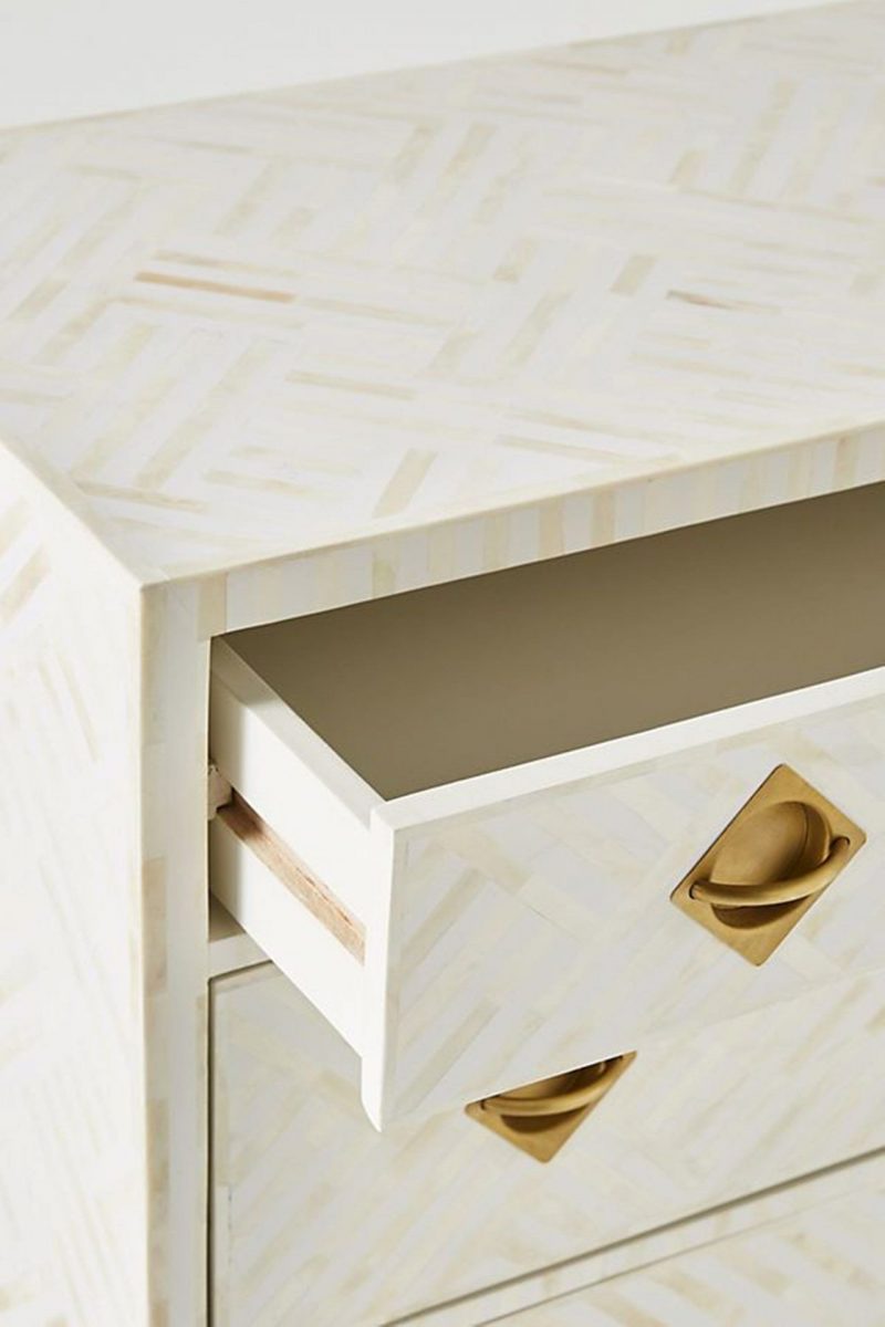 Bone Inlay Chest of 3 Drawers Stripe Line design in White Color - Image 3