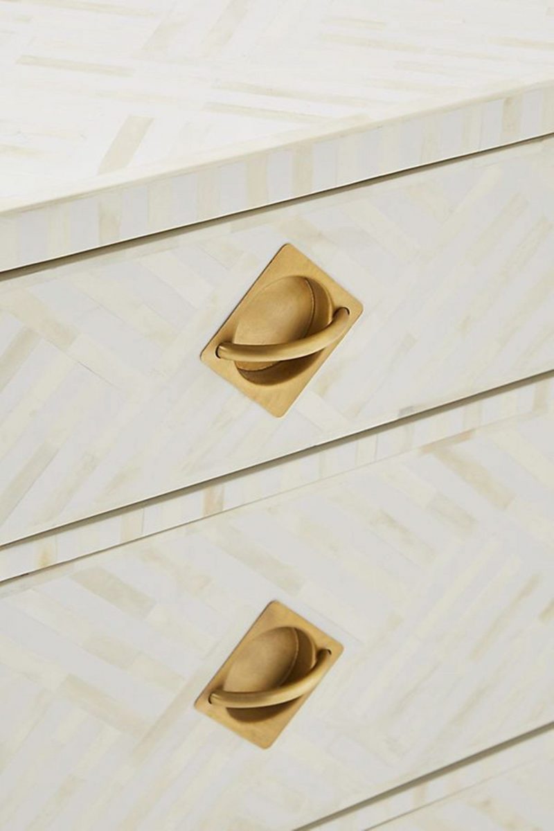 Bone Inlay Chest of 3 Drawers Stripe Line design in White Color - Image 4