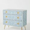 Bone Inlay Chest of 3 Drawers Stripe Line design in Sky Blue Color - Image 3