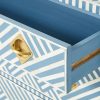 Bone Inlay Chest of 3 Drawers Stripe Line design in Sky Blue Color - Image 6
