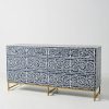 Bone Inlay Chest of 6 Drawers Floral Design in Indigo Blue Color - Image 3