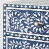 Bone Inlay Chest of 6 Drawers Floral Design in Indigo Blue Color - Image 4