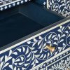 Bone Inlay Chest of 6 Drawers Floral Design in Indigo Blue Color - Image 6