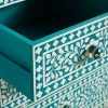 Bone Inlay Chest of 7 Drawers Floral Design in Teal Green Color - Image 6